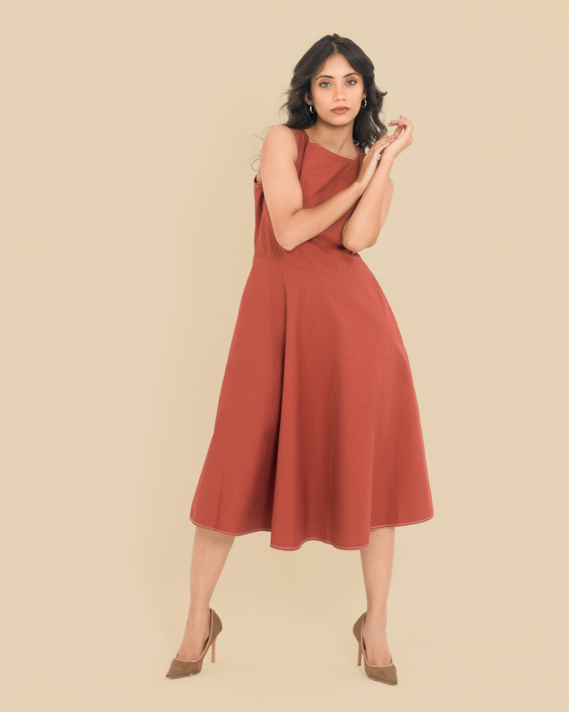 Onska Terracotta Flared Midi