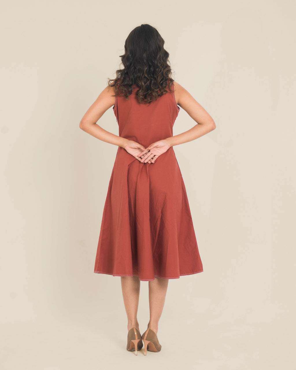 Onska Terracotta Flared Midi