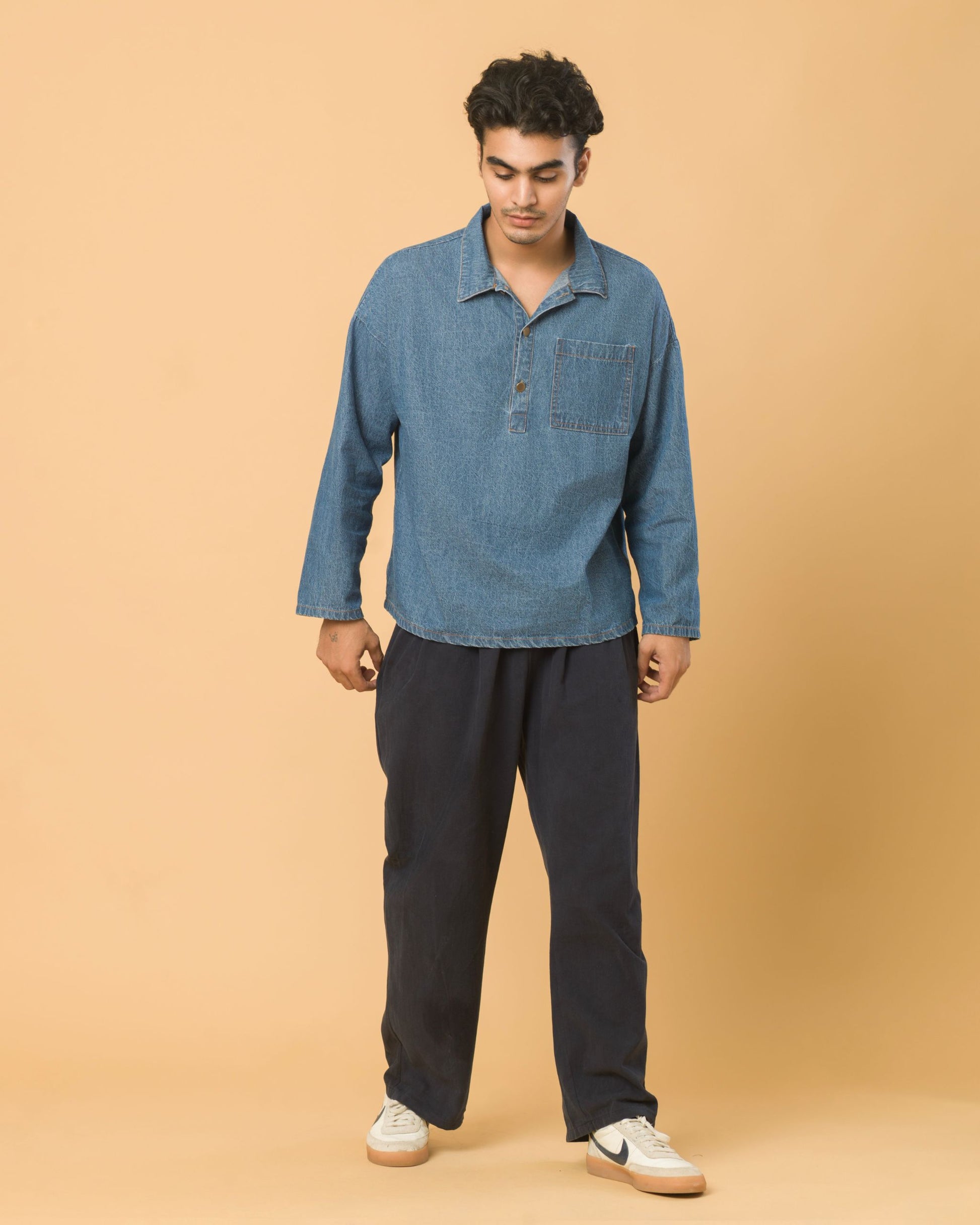 Onska Half-Placket Denim Shirt