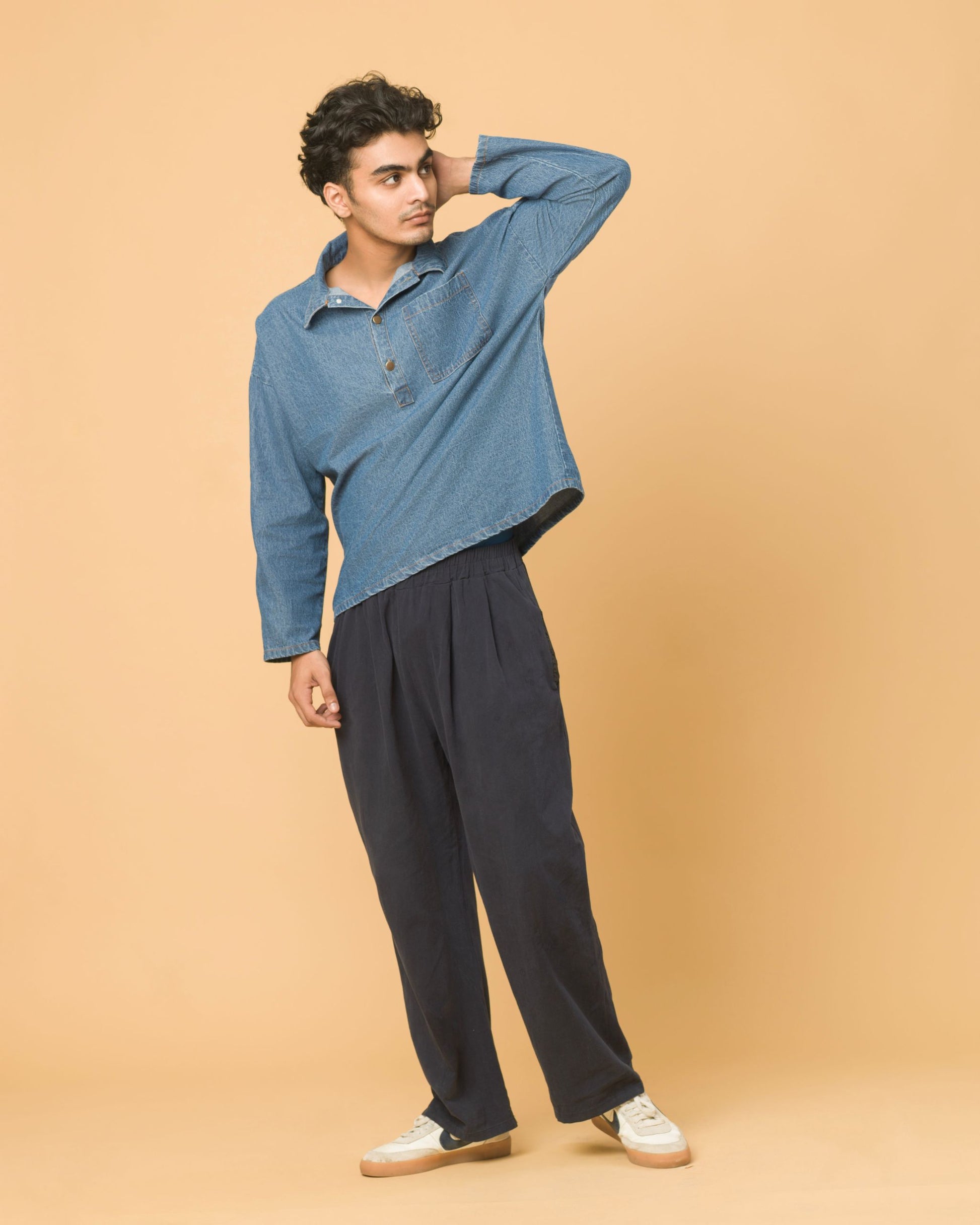 Onska Half-Placket Denim Shirt