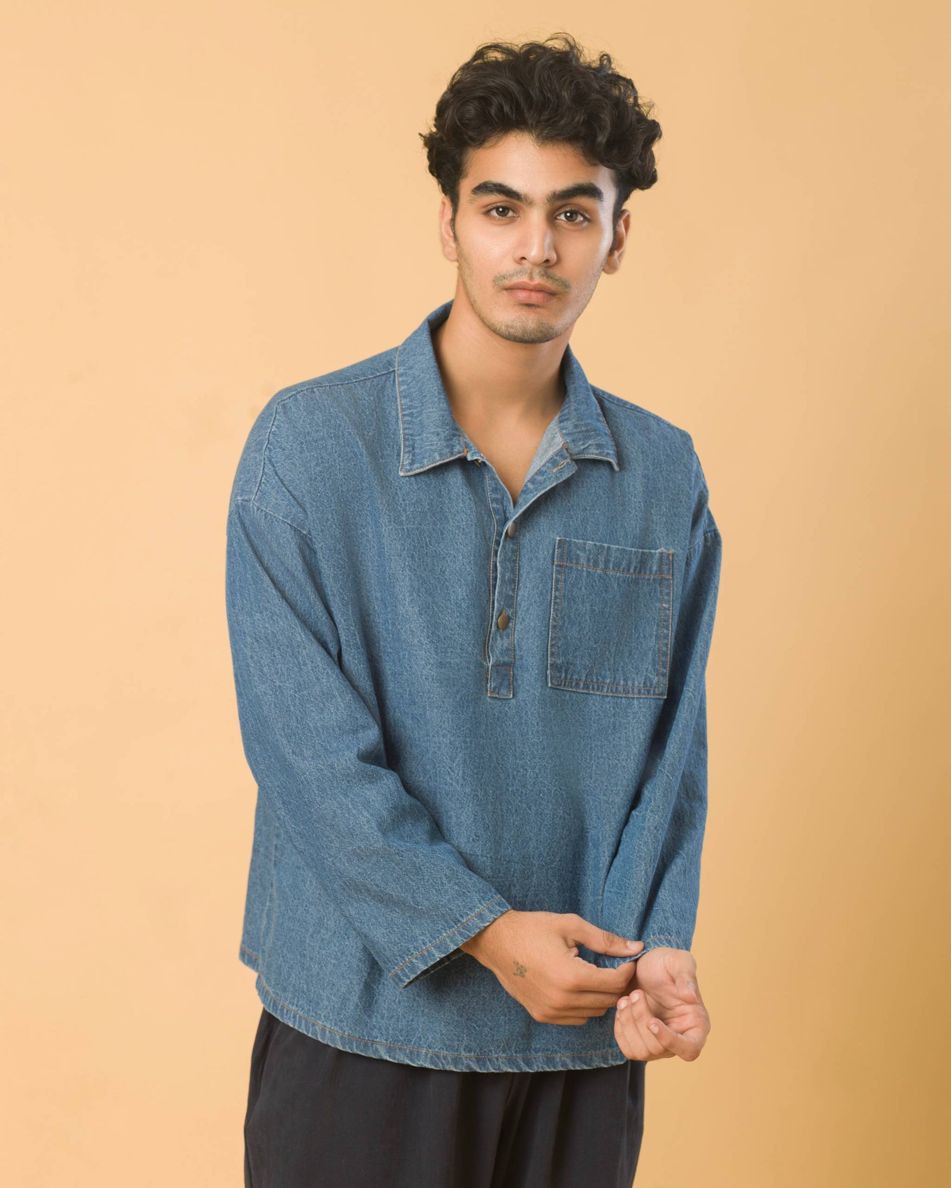 Onska Half-Placket Denim Shirt