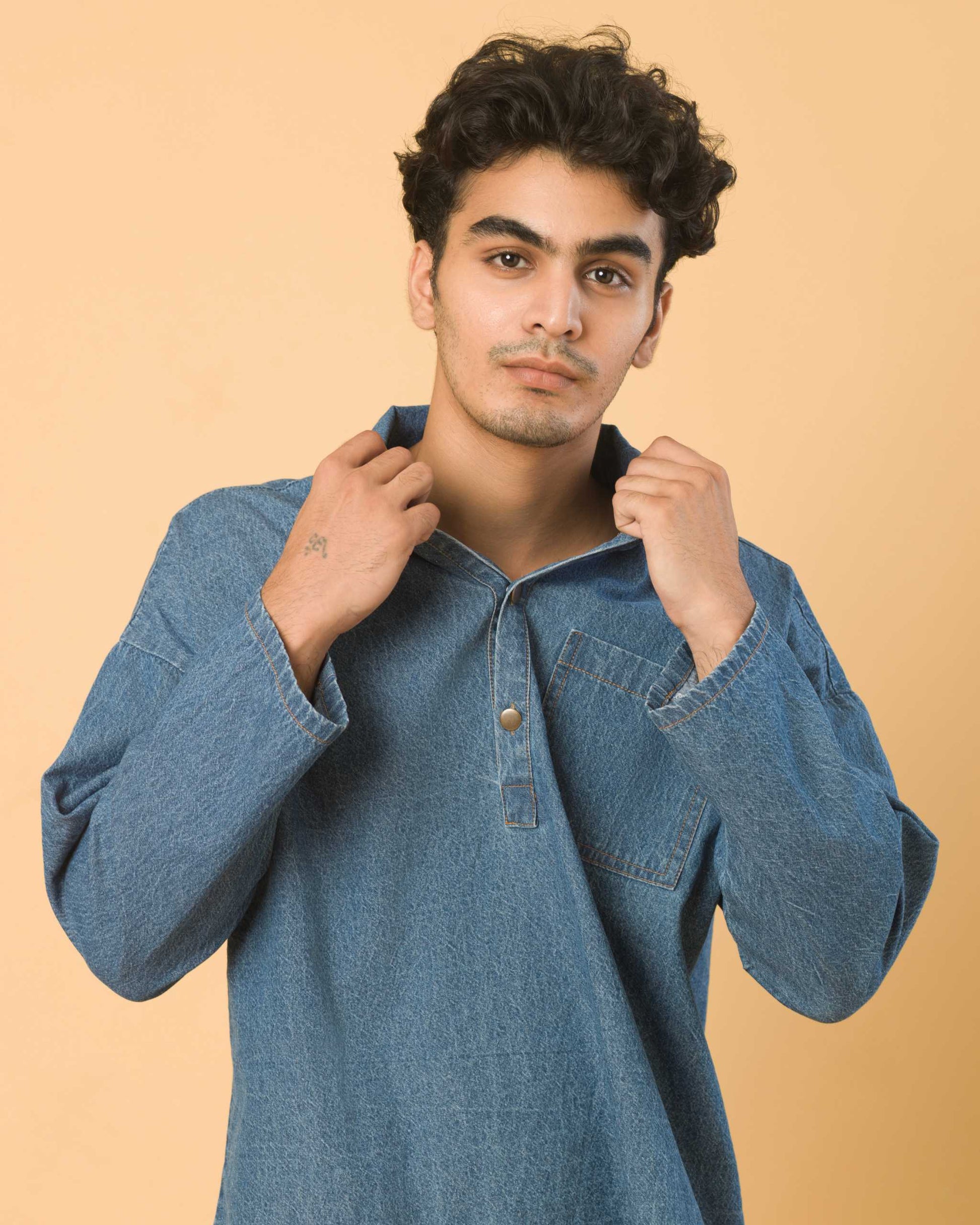 Onska Half-Placket Denim Shirt