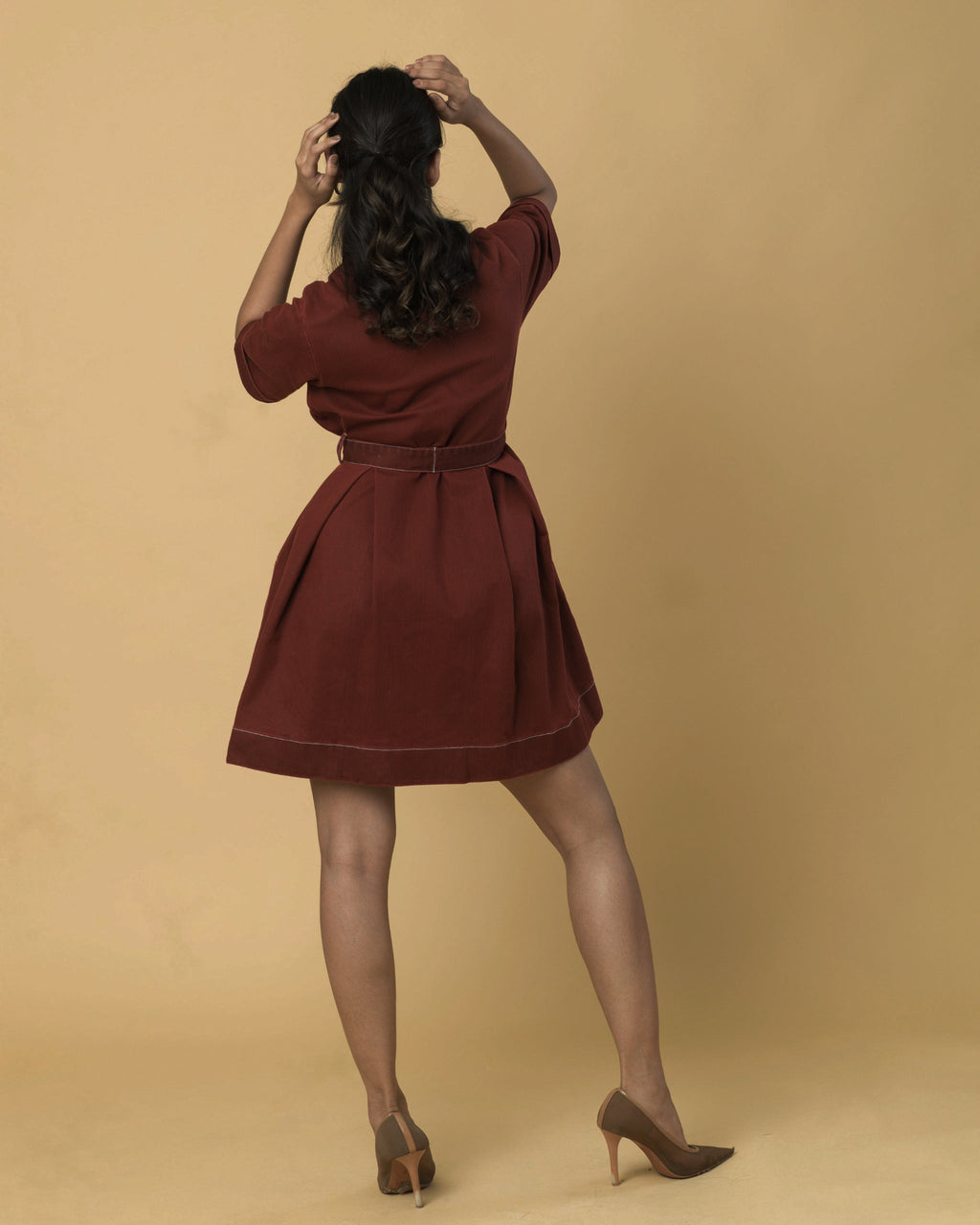 Onska Brick Belted Shirt Dress