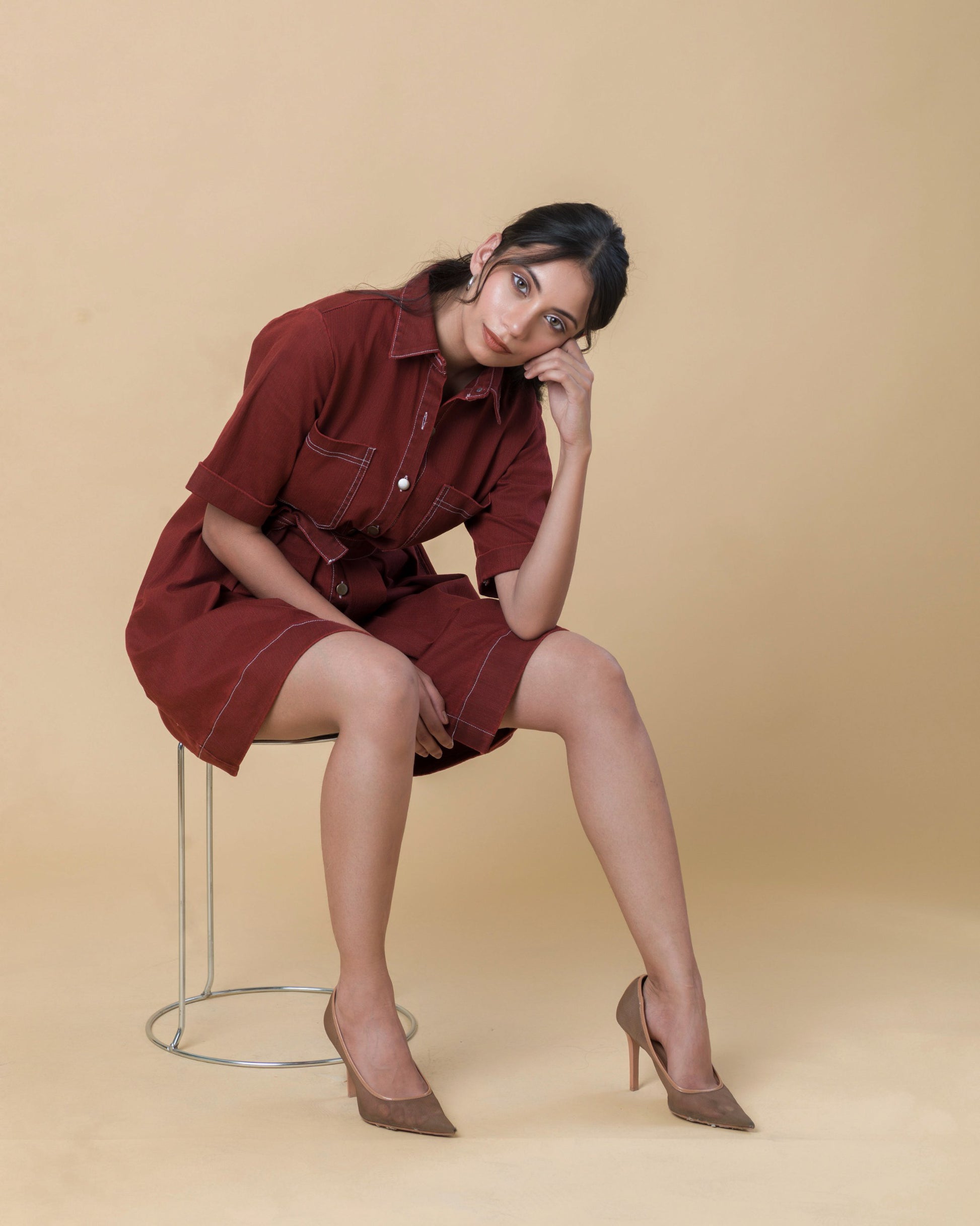 Onska Brick Belted Shirt Dress