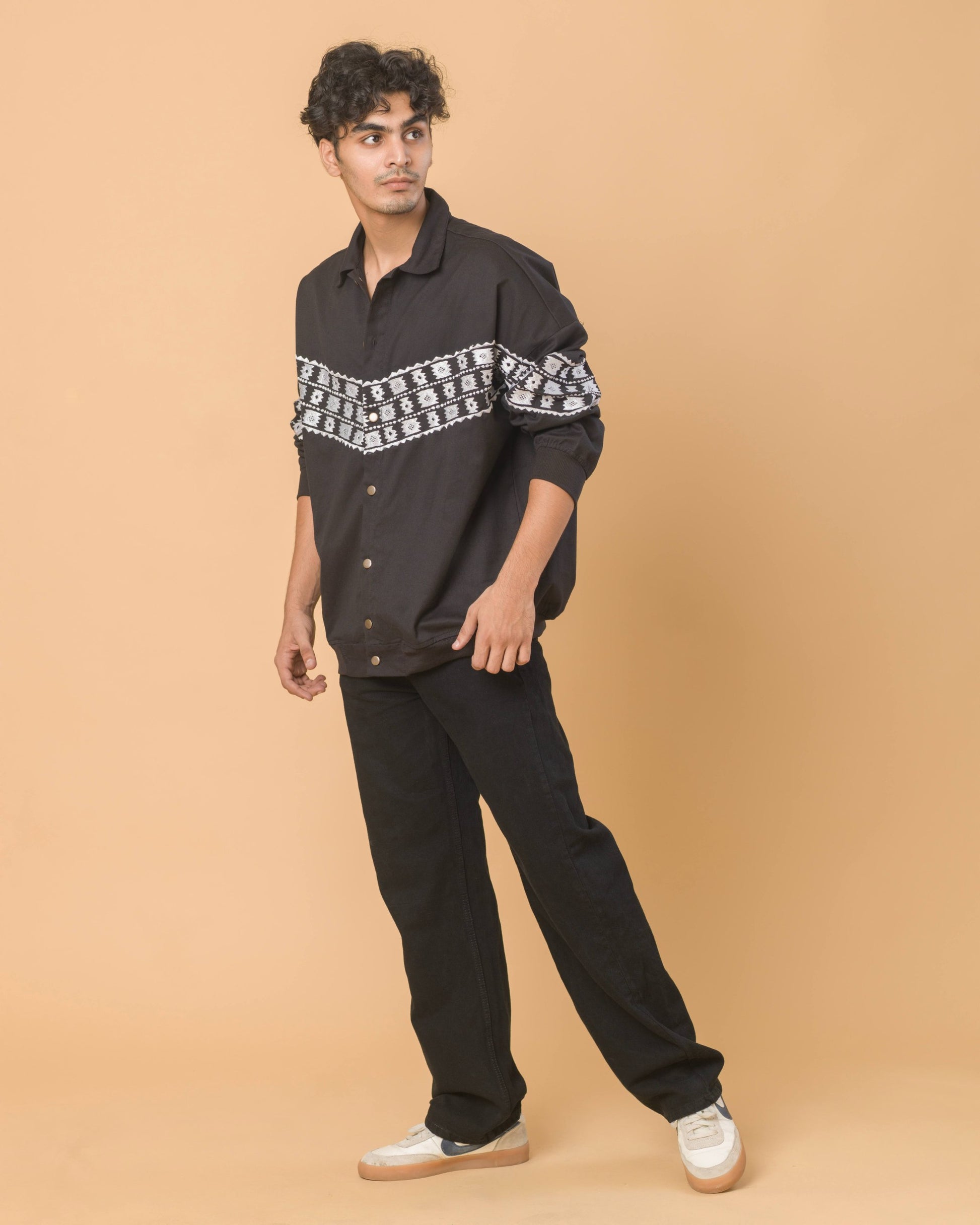 Onska Noir Aztec Embroidery Overshirt