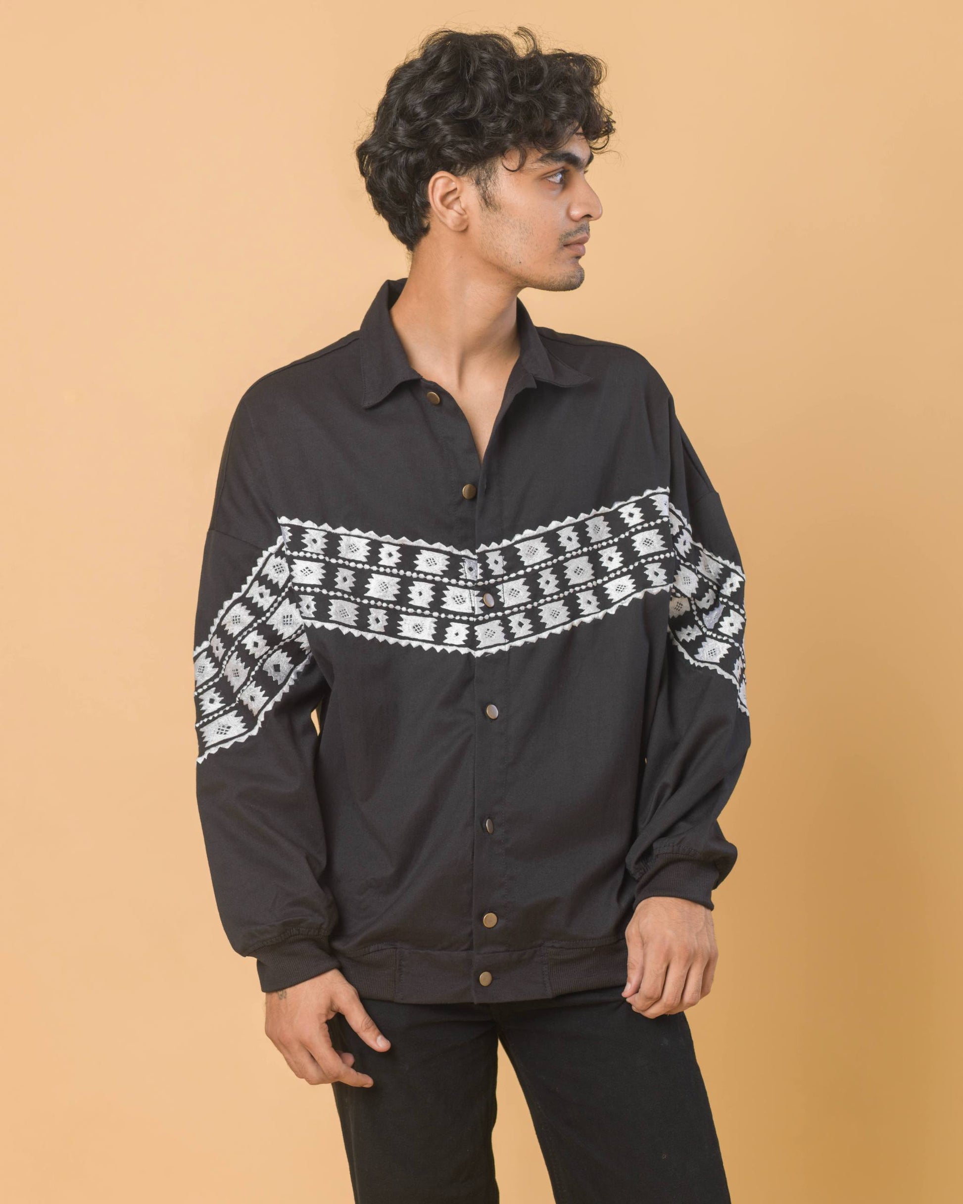 Onska Noir Aztec Embroidery Overshirt