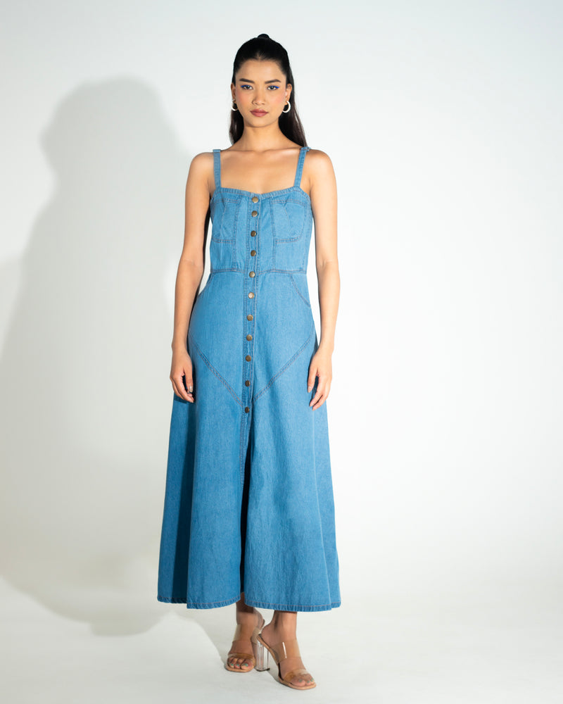 Sleeveless A-Line Denim Dress for Women - Onska