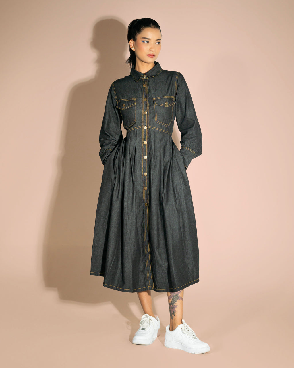 Onska Black Midi Denim Dress
