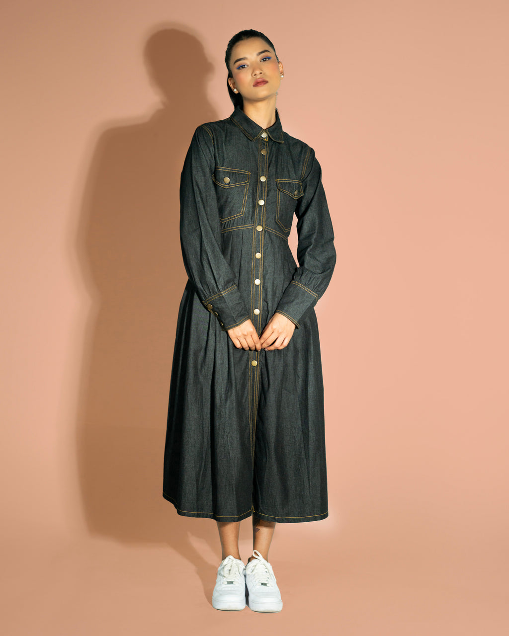 Onska Black Midi Denim Dress