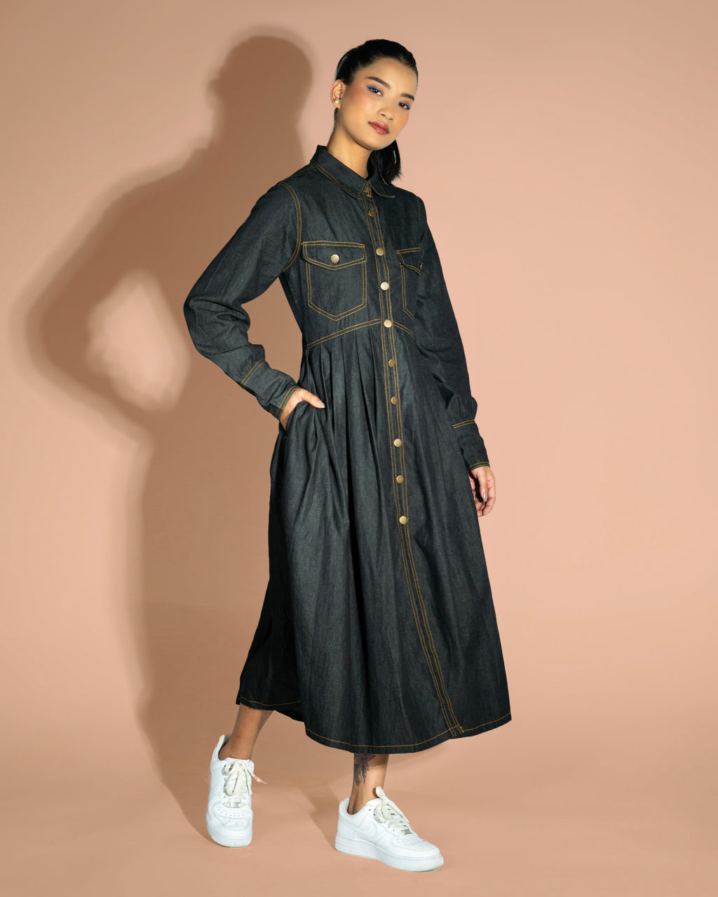 Onska Black Midi Denim Dress