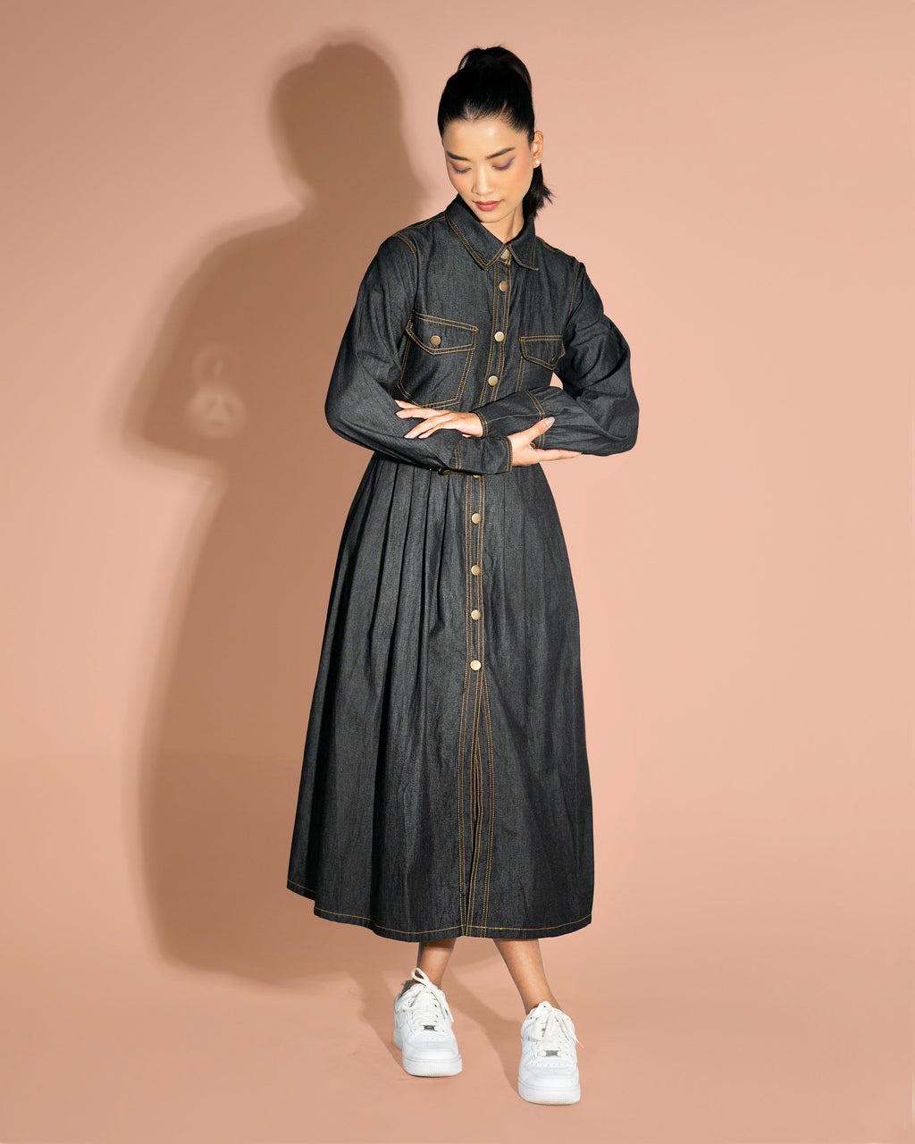 Onska Black Midi Denim Dress