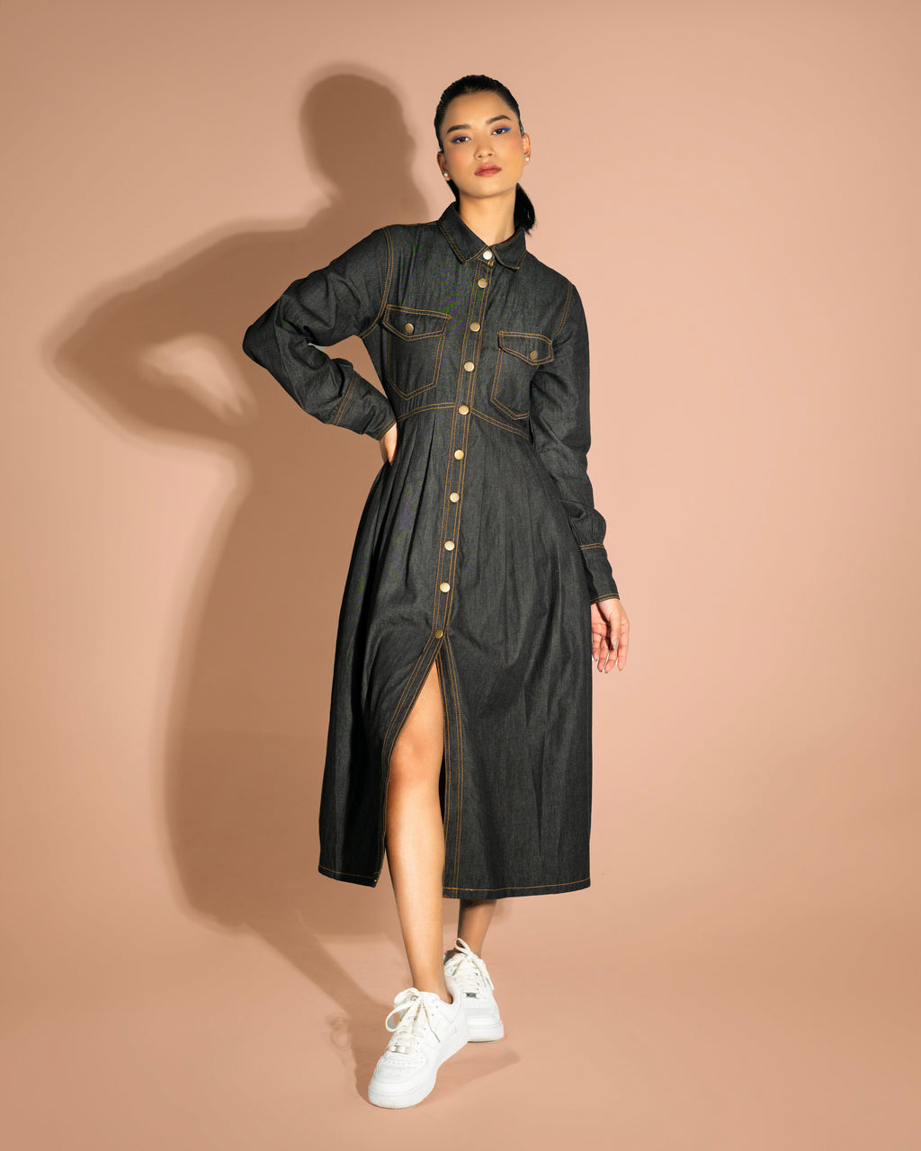 Onska Black Midi Denim Dress