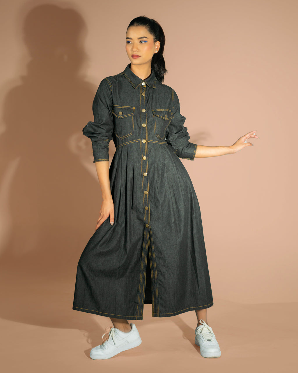 Onska Black Midi Denim Dress