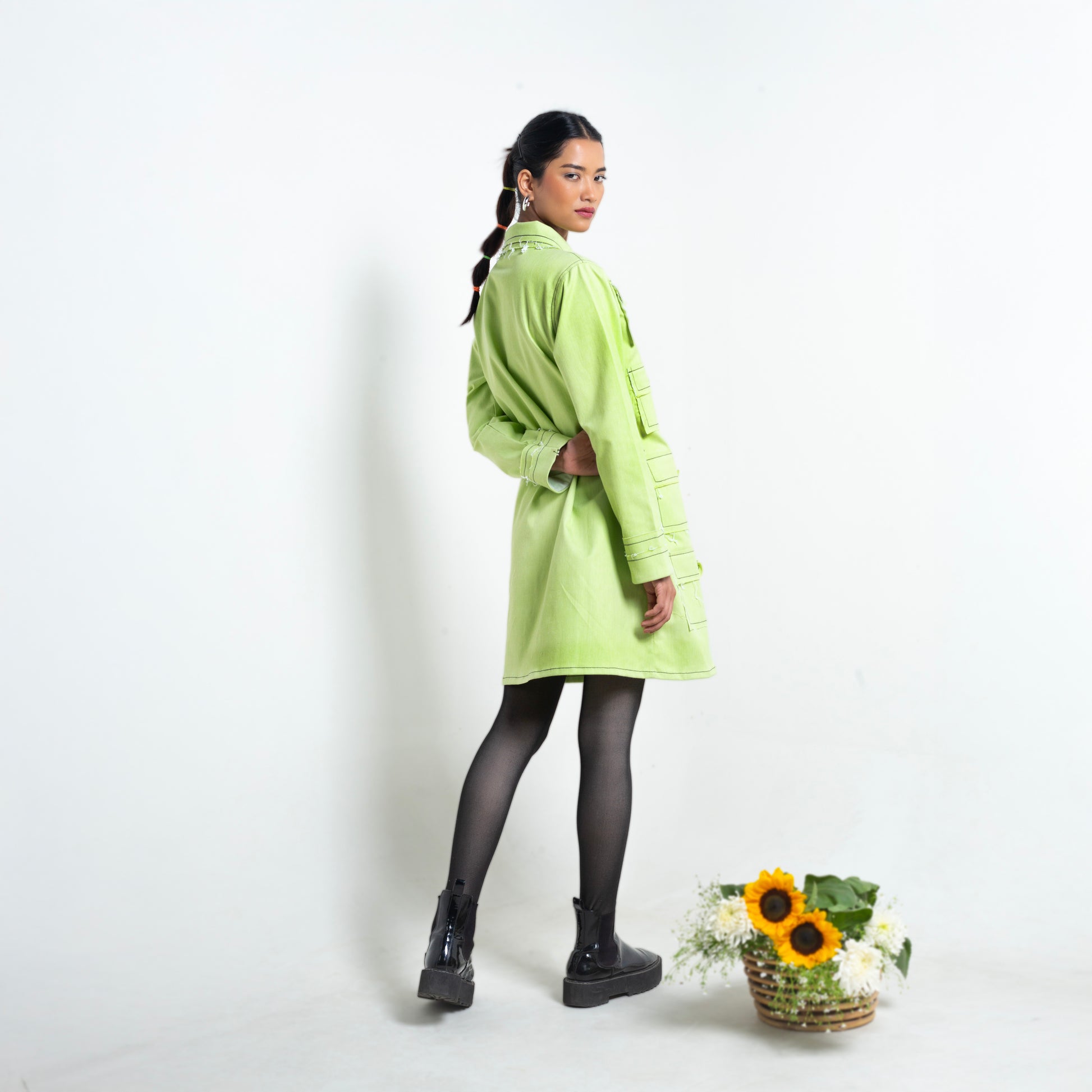ONSKA VIBRANT LIME LONG DENIM DRESS