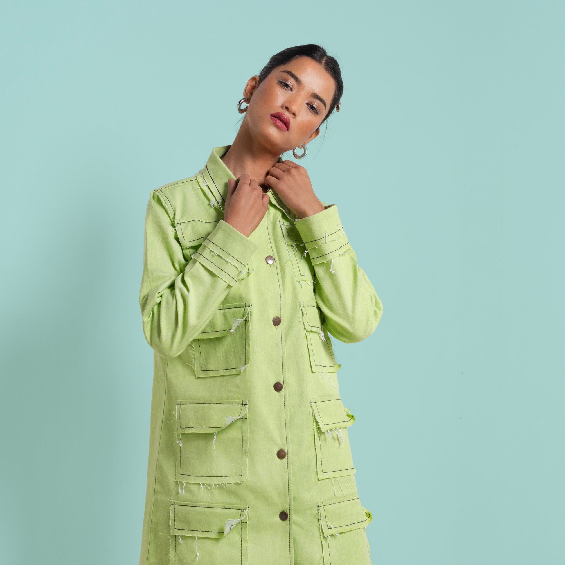 ONSKA VIBRANT LIME LONG DENIM DRESS