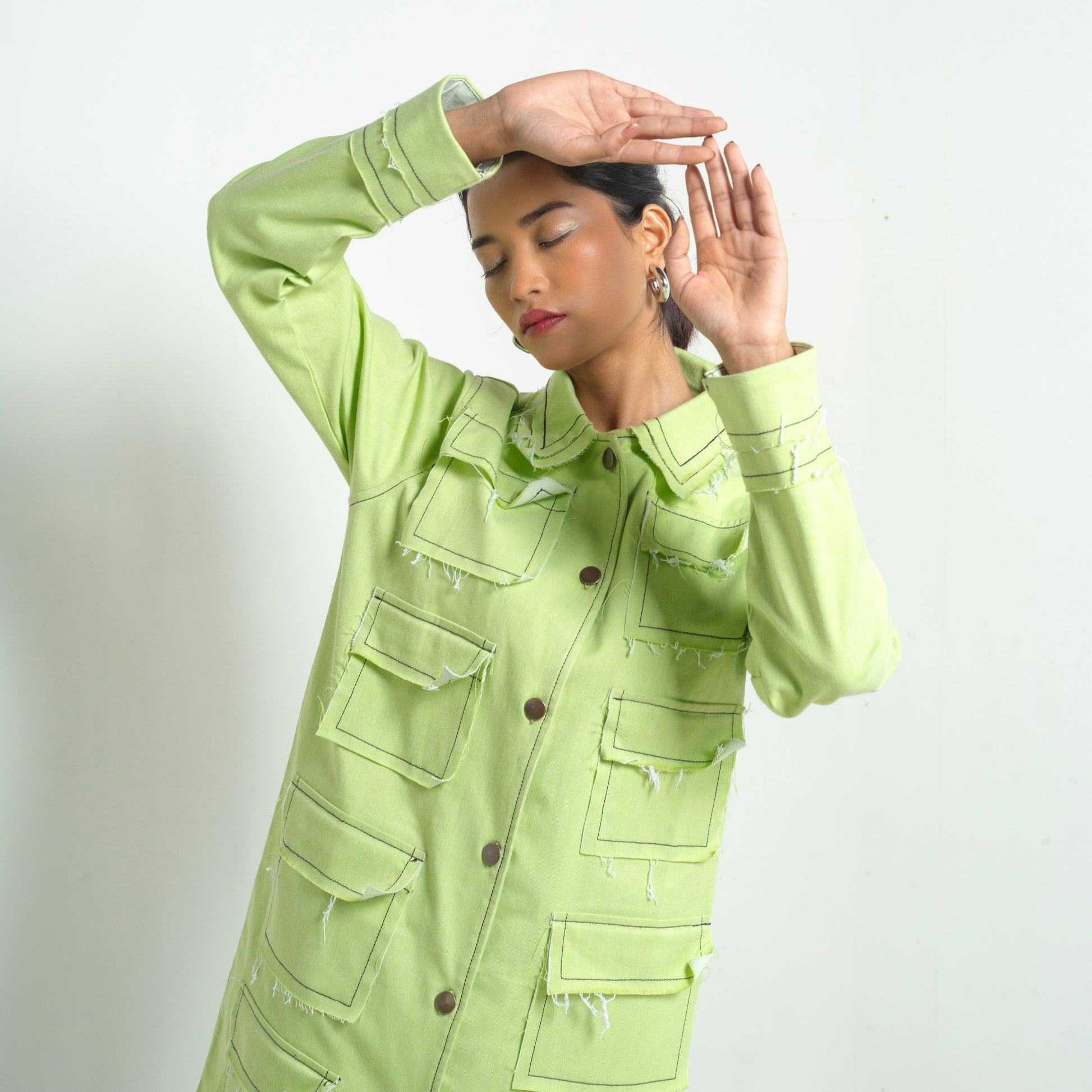 ONSKA VIBRANT LIME LONG DENIM DRESS