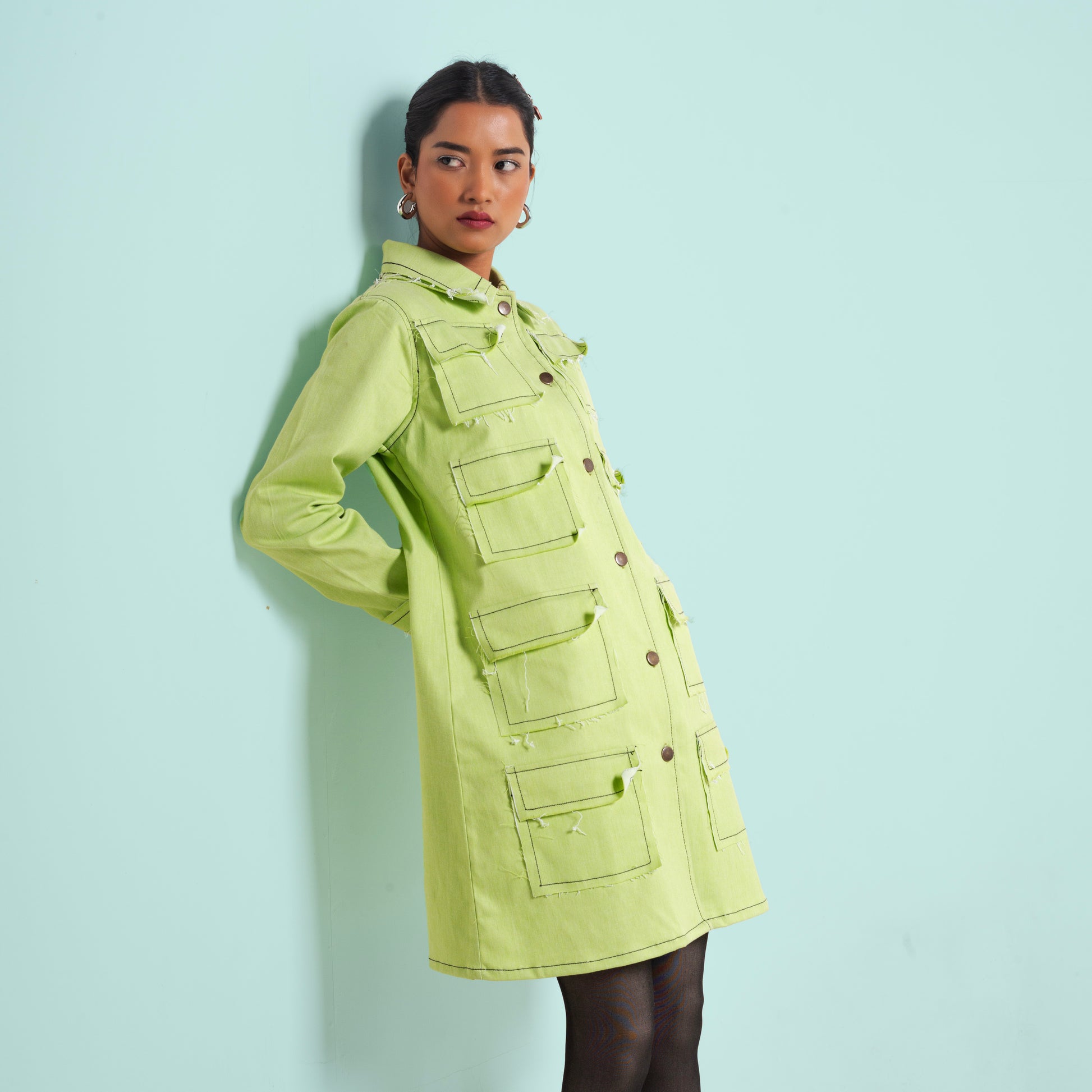 ONSKA VIBRANT LIME LONG DENIM DRESS