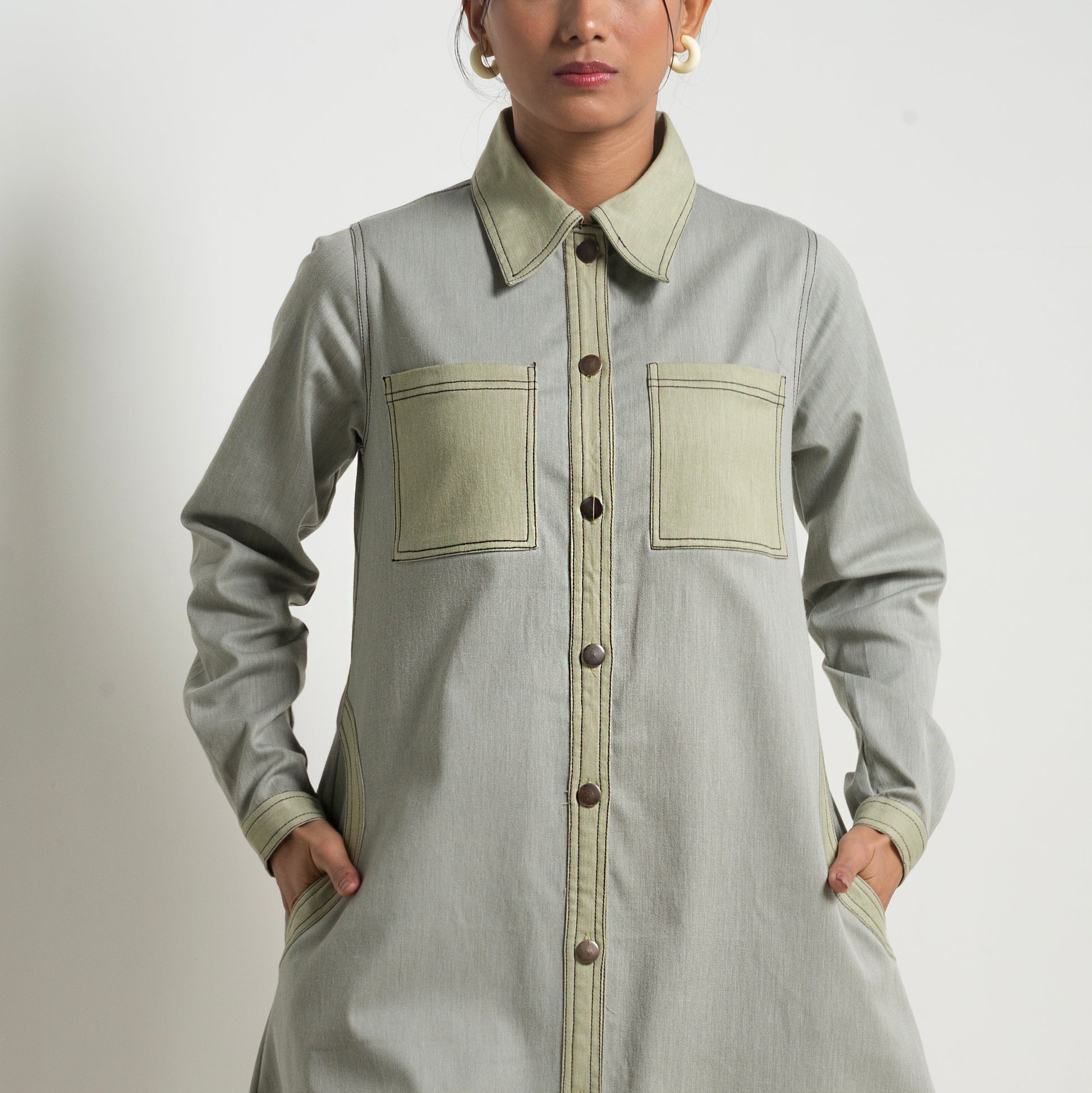 Onska Two-Tone Shirt Denim Dress