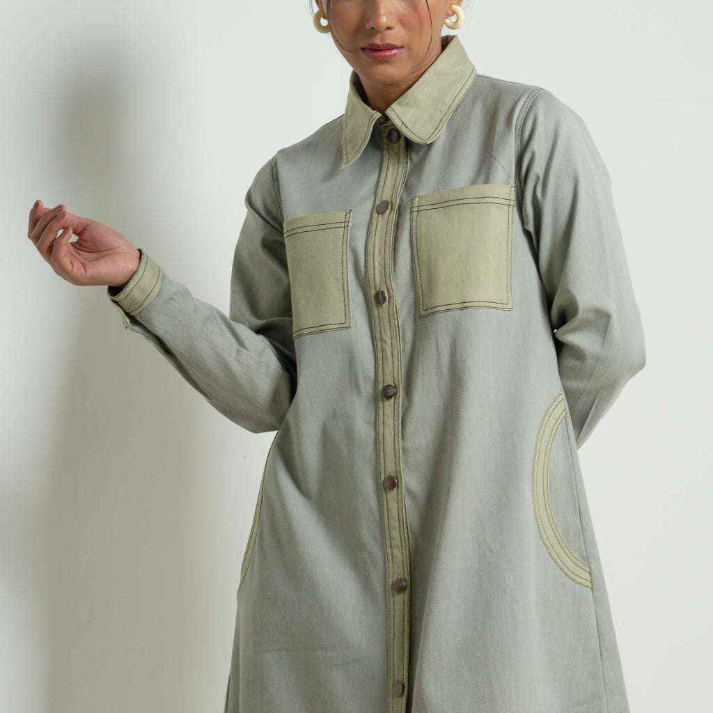 Onska Two-Tone Shirt Denim Dress