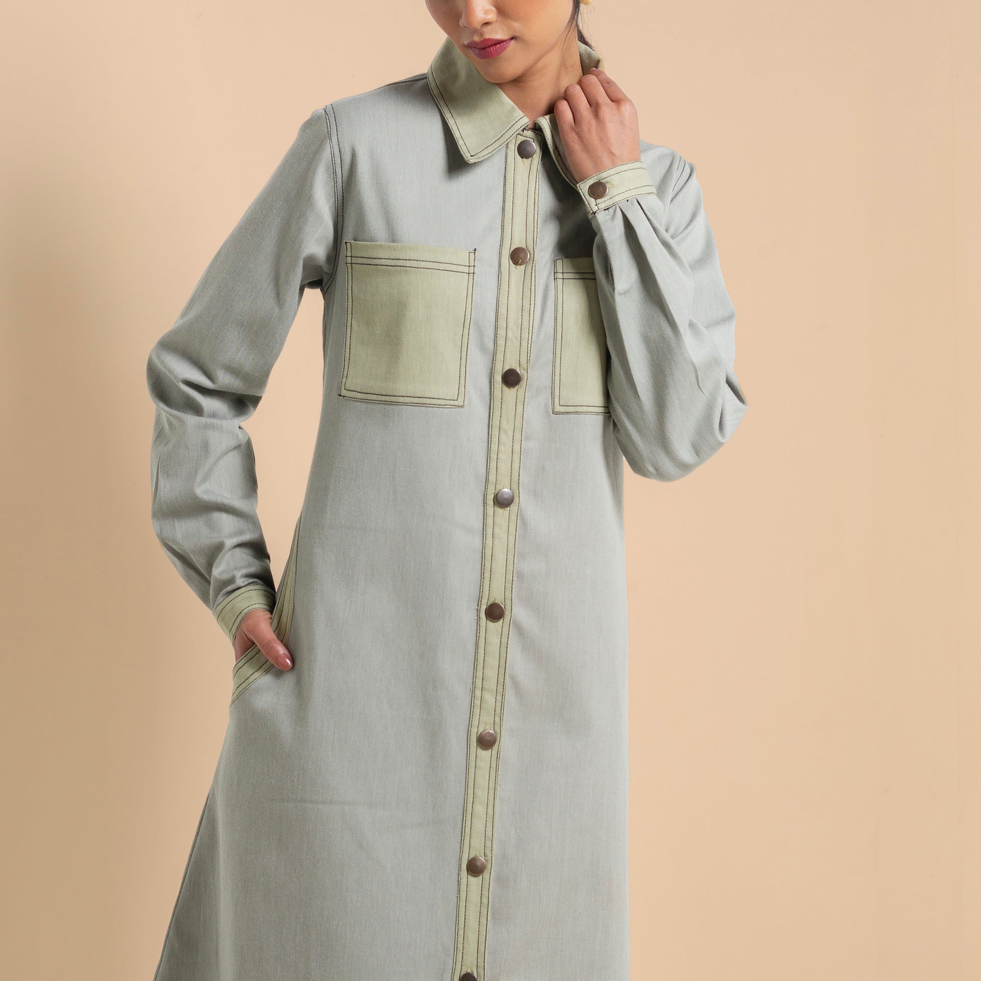 Onska Two-Tone Shirt Denim Dress