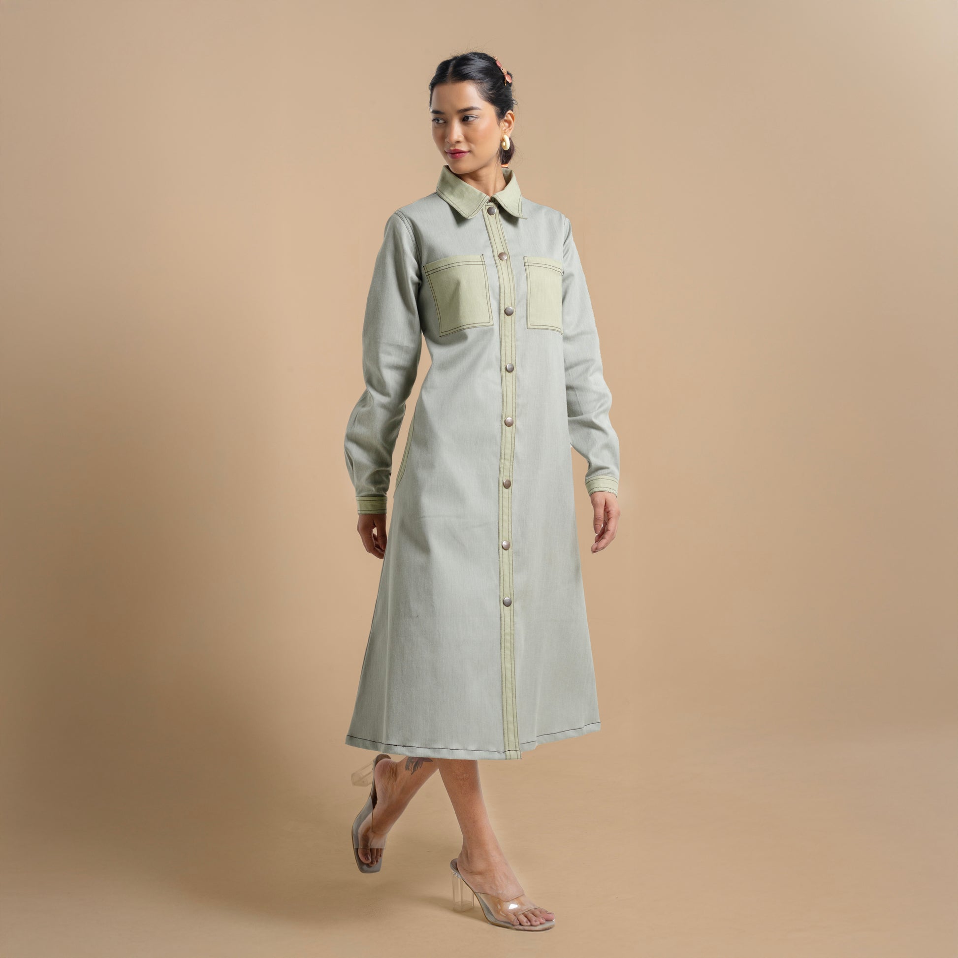 Onska Two-Tone Shirt Denim Dress