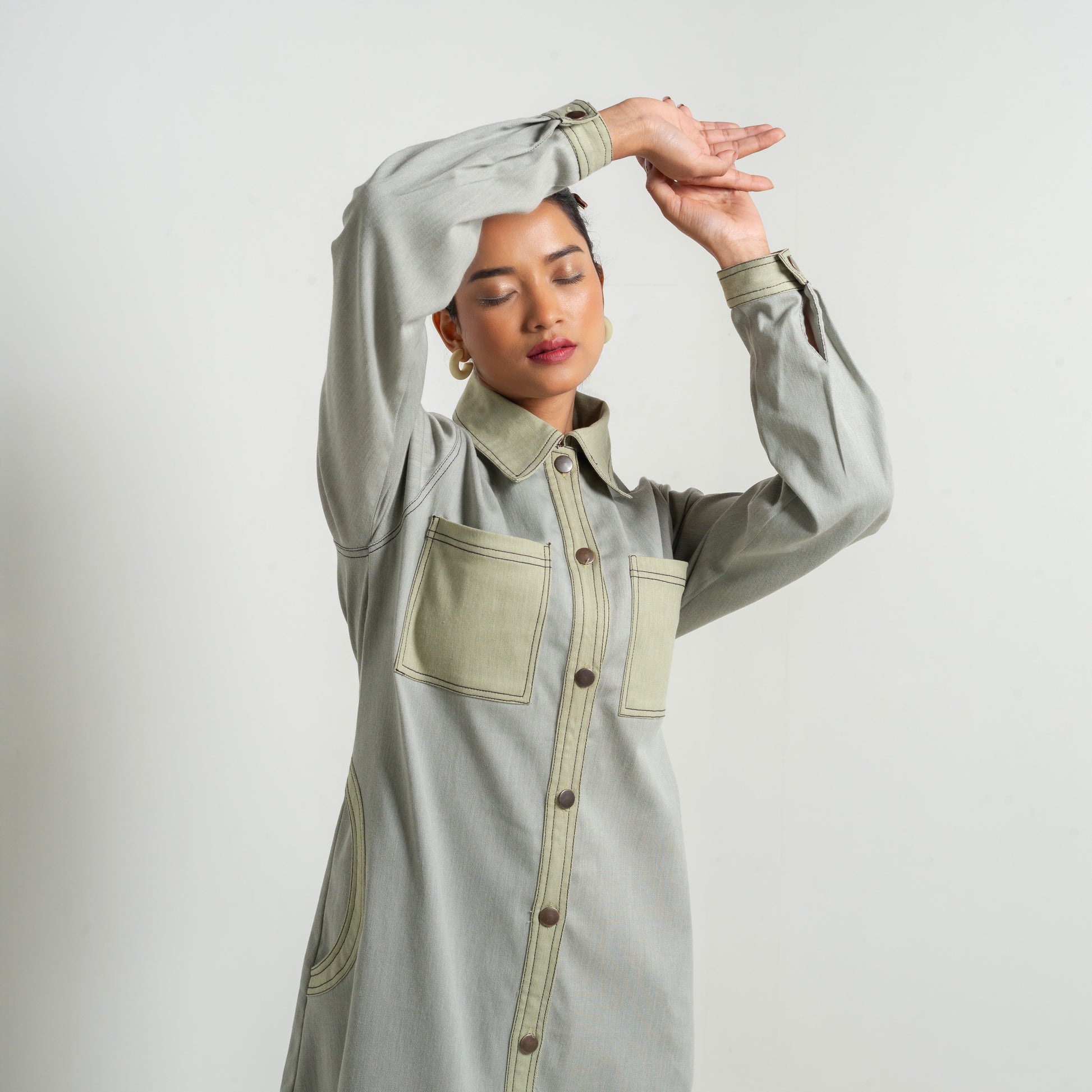 Onska Two-Tone Shirt Denim Dress