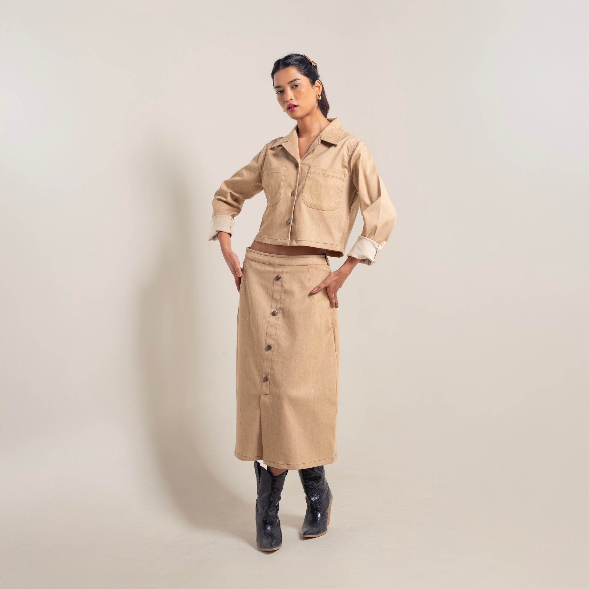 Onska Sandy Beige Co-Ord Denim Dress