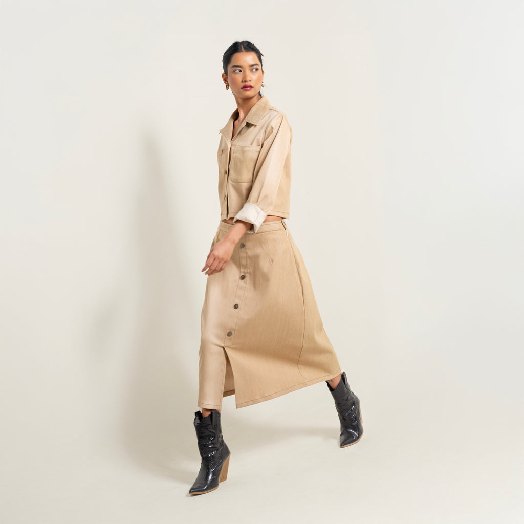 Onska Sandy Beige Co-Ord Denim Dress
