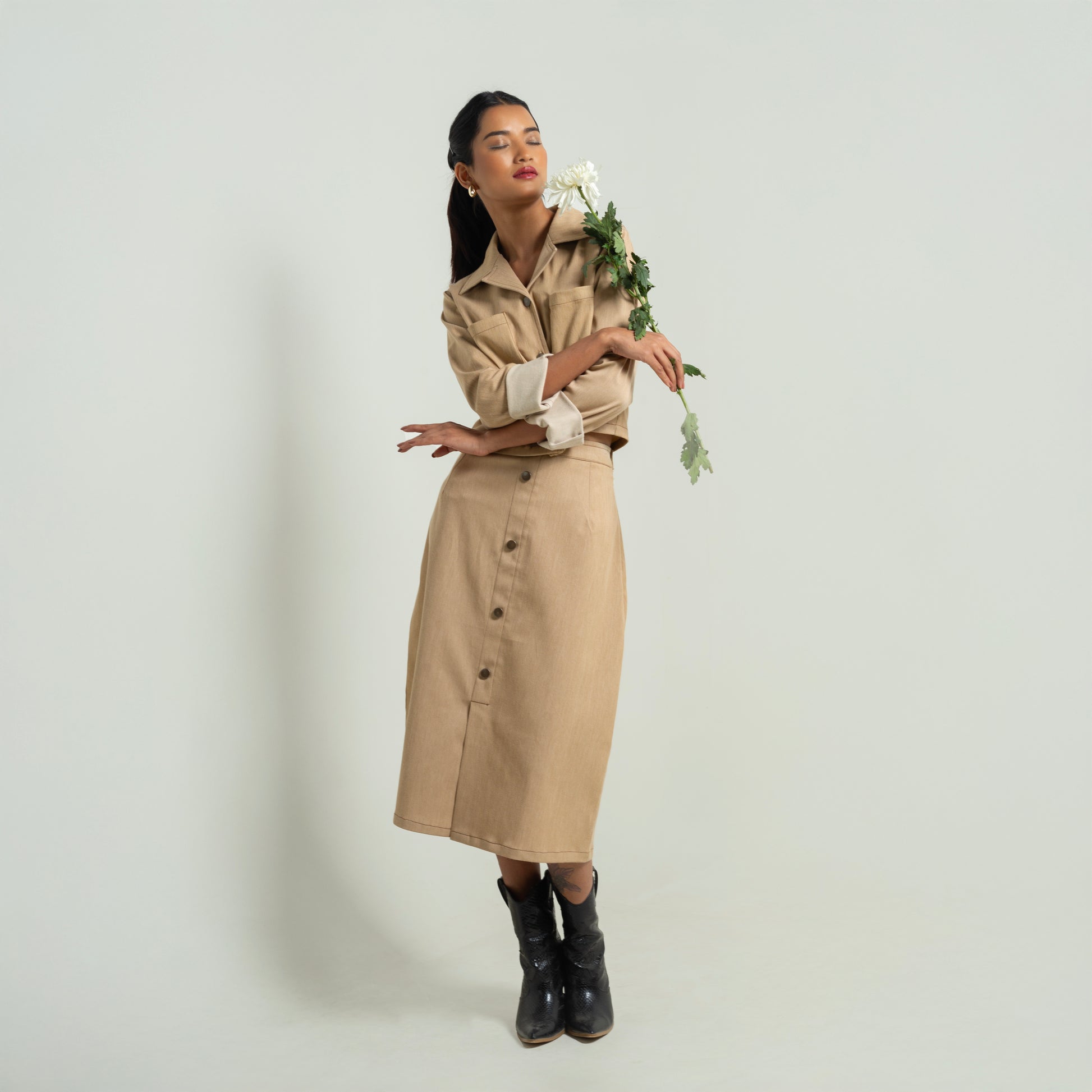 Onska Sandy Beige Co-Ord Denim Dress