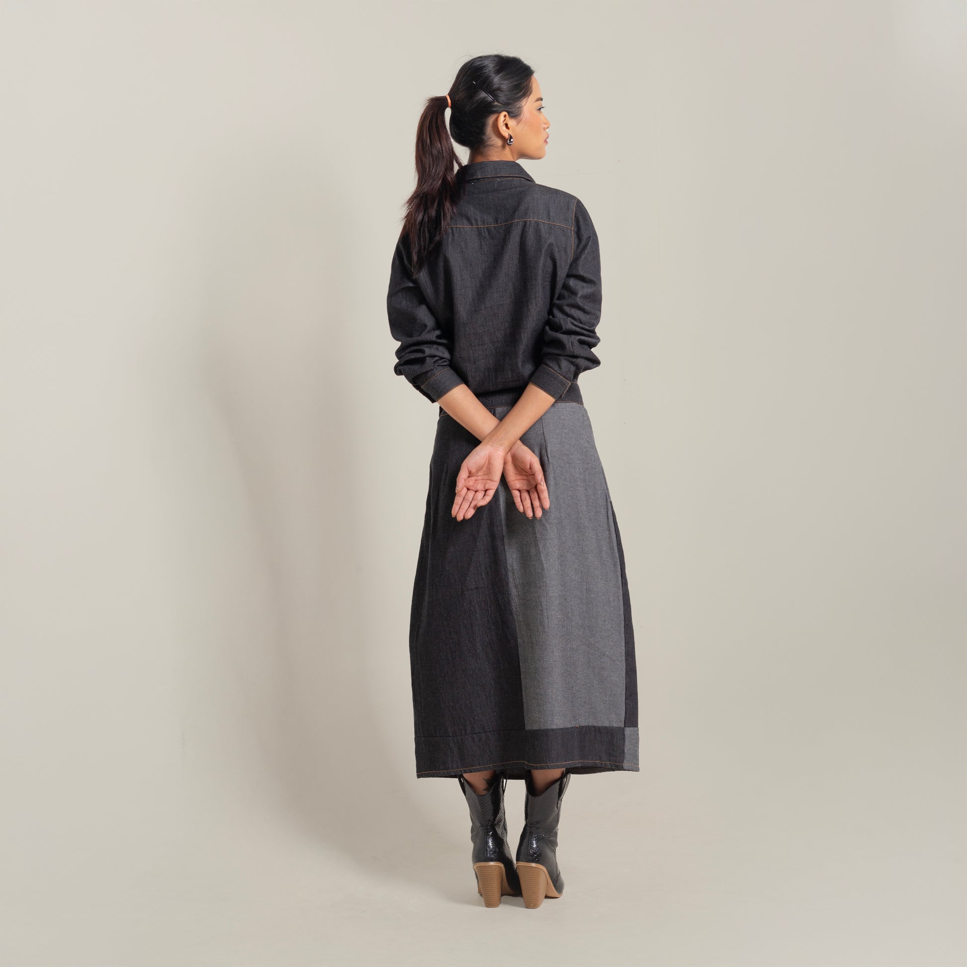 Onska Monochrome Patchwork Denim Dress