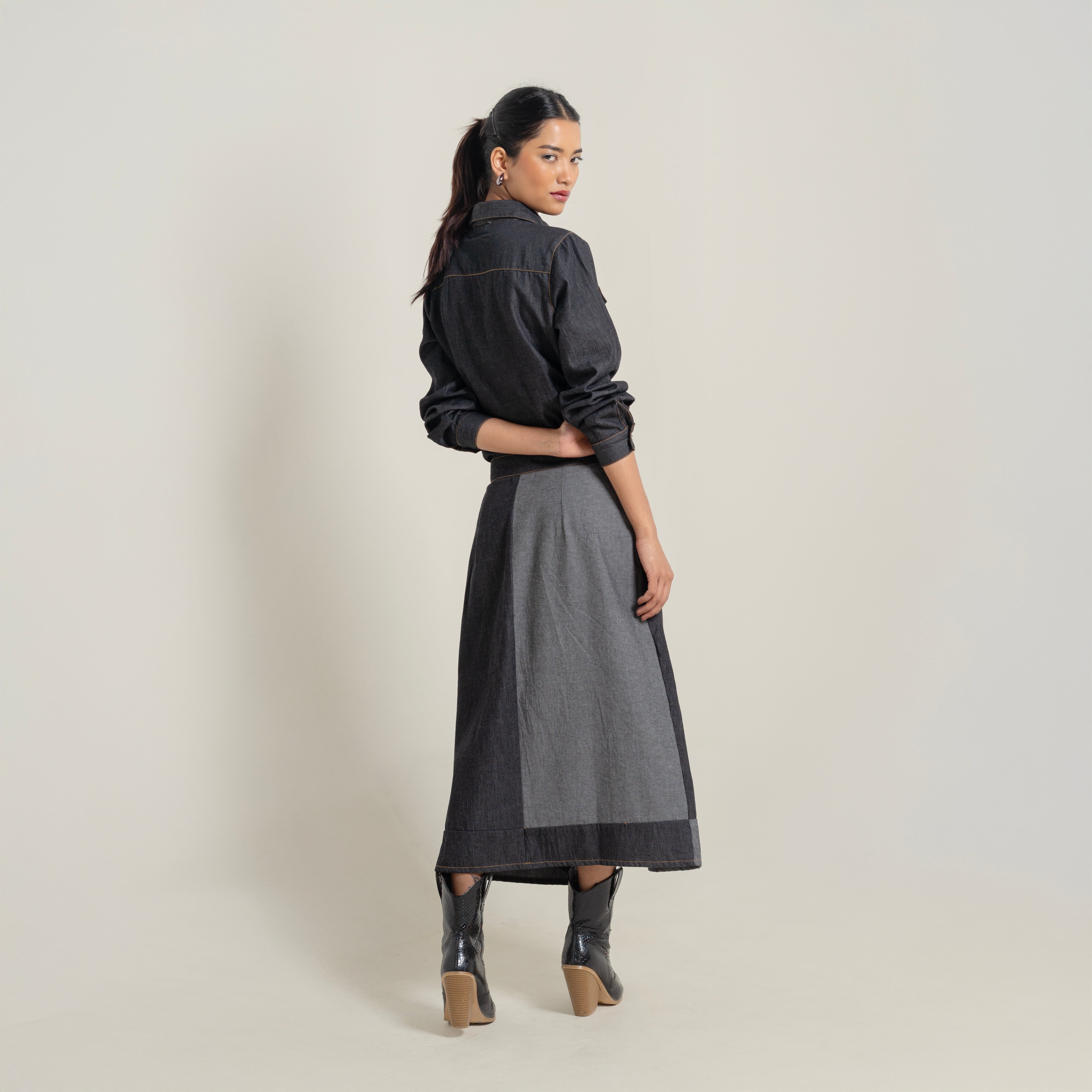 Onska Monochrome Patchwork Denim Dress