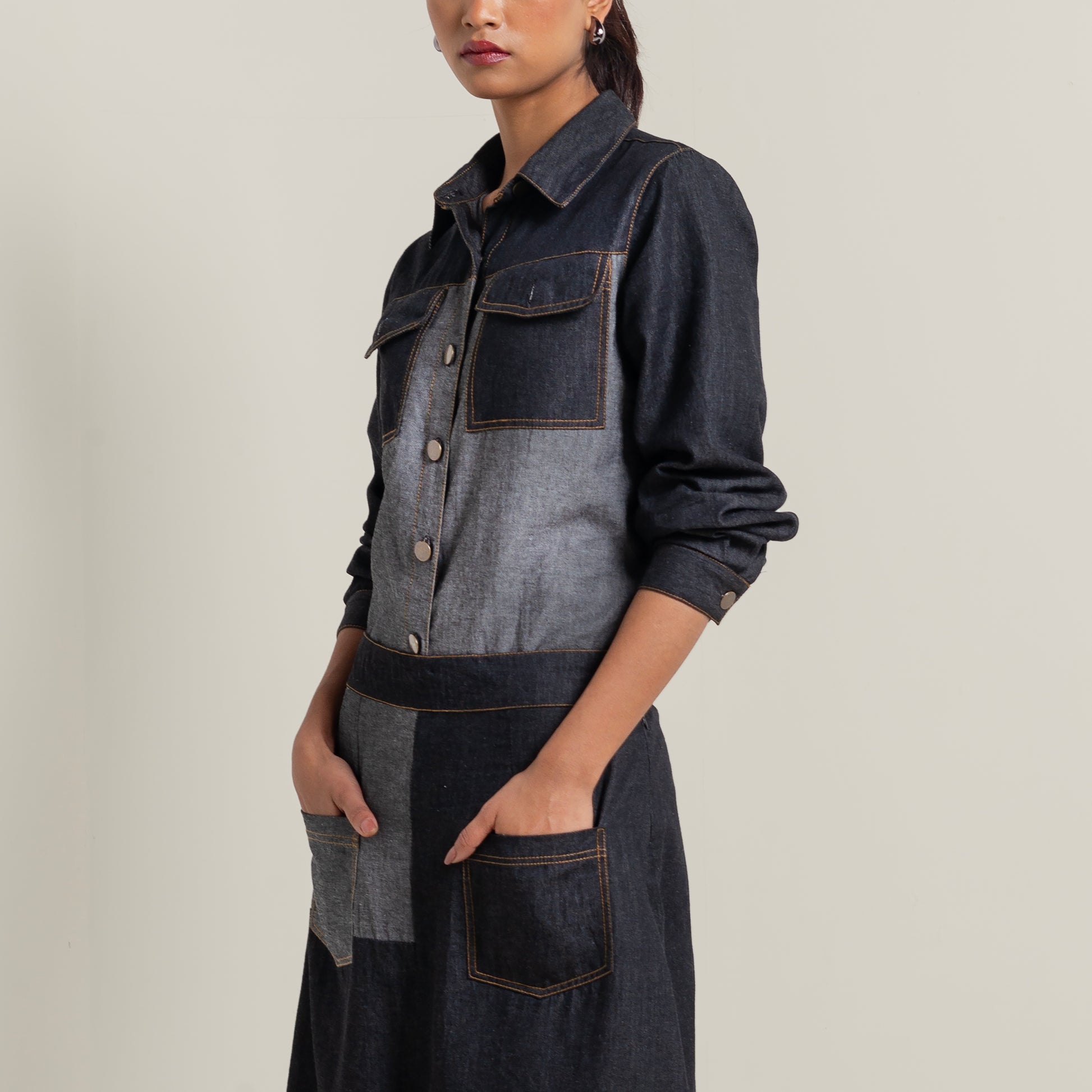 Onska Monochrome Patchwork Denim Dress