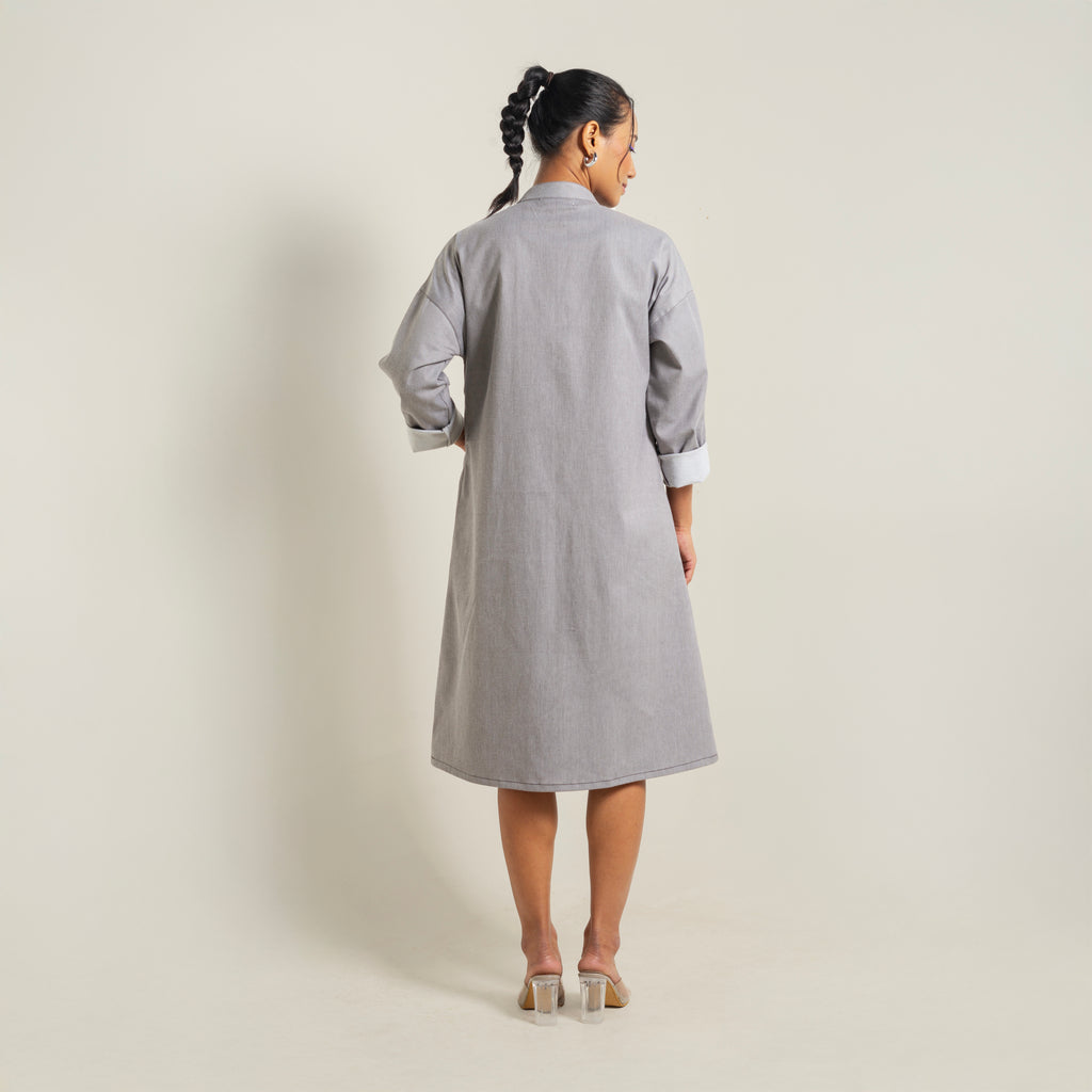 ONSKA ASH GREY UTILITY MIDI DENIM DRESS